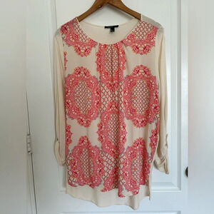 Mango Casual Women's Pink Patterned Long Sleeve‎ Top Medium